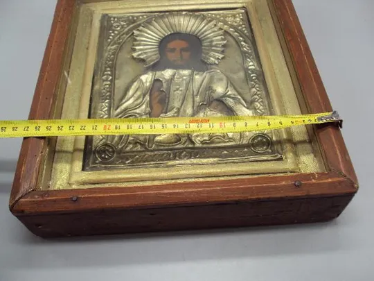 Купити Икона Спаситель Иисус Христос в окладе и киоте размер 31,7 х 27 см №13863