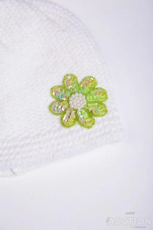 Купити Детская шапка, молочно-салатового цвета с пайетками, 167R7802