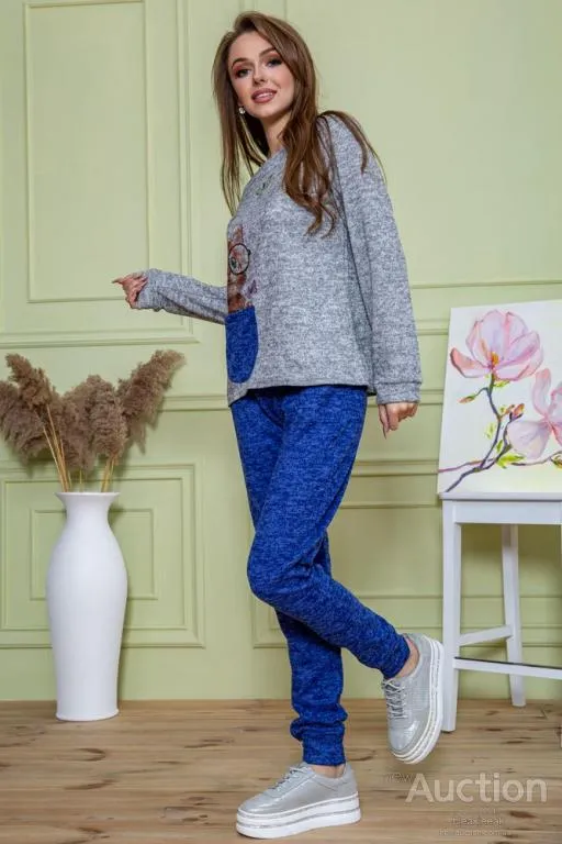Женский костюм штаны + кофта, серо-синего цвета, 172R1211-2 Ціна