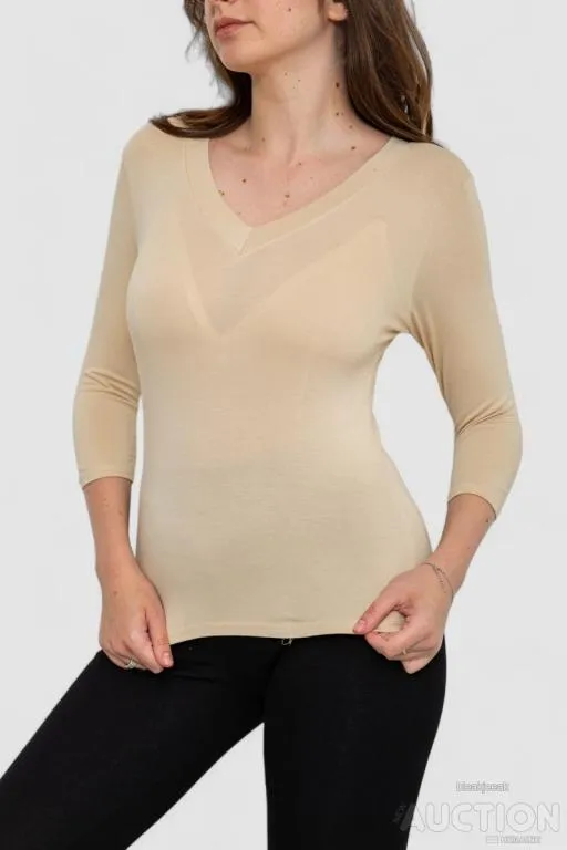 Лонгслив женский укороченный с рукавом 3/4, цвет бежевый, 186R509 З аукціону