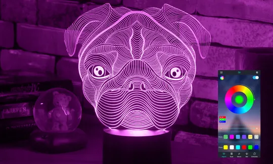 Акриловий світильник-нічник керування з телефона Мопс tty-n001422 Ціна