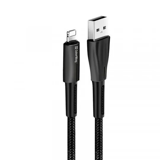 Кабель ColorWay USB - Lightning (M/M), 2.4 А, Zinc Alloy + Led, 1 м, Black (CW-CBUL035-BK) Характеристики