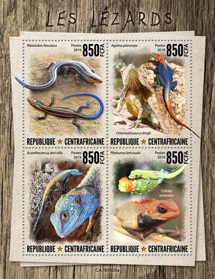 фото, ЦАР-Ящерицы-2019. Чистый полный красивый комплект. MNH.