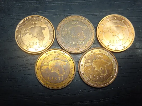 2 євроцента Естонія (порічниця), 5шт, всі різні Ціна