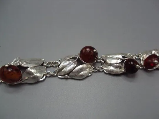 Женский браслет листья листочки ягоды янтарь серебро 925 проба Украина вес 38,62 г 27,5 см №14368 Де купити