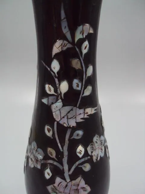 Купити Ваза дерево, перламутр вазочка Вьетнам узор цветы и птичка высота 21,4 см, диаметр 4,8 см №13958