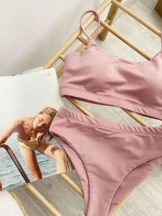 Купальник спортивний топ і високі плавки бразиліана біфлекс (знімні чашки) Christel 02 темний пудровий S З аукціону