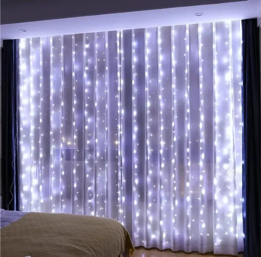 Гирлянда штора Роса, 8x1,5м, 600 LED, 40 нитей, 220В, статический режим, IP44 Холодный белый Інтернет-аукціон