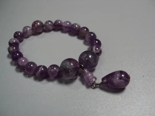 Набор серьги, браслет и колье ожерелье бусы капельки аметист натуральный камень №11250м З аукціону