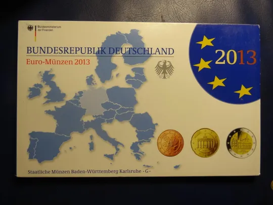 Комплект євромонет Німеччини 2013 G (повний комплект+2 ювілейні) UNC З аукціону