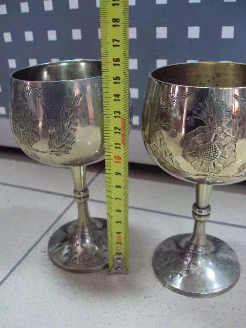 Купити Бокалы Индия узор цветок и листья латунь посеребрение лот 2 шт высота 15,2 см, диаметр 7,5 см №11427