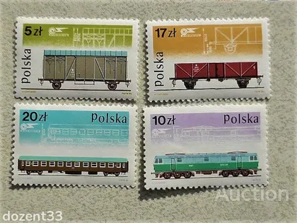 фото, Серія марок Польщі " Техніка ЖД Транспорт " 1985 рік