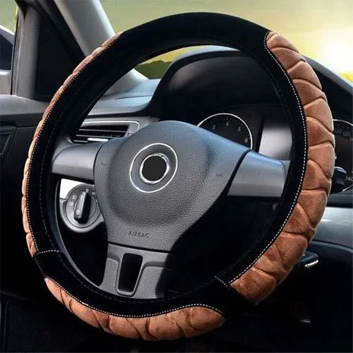 Оплетка чехол на руль каркасный, плюшевый, 37см, БЕЗ ОБТЯЖКИ, коричневая Ціна