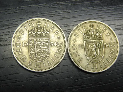 фото, 1 шилінг 1954 Британія (два різновиди) англійський і шотландський