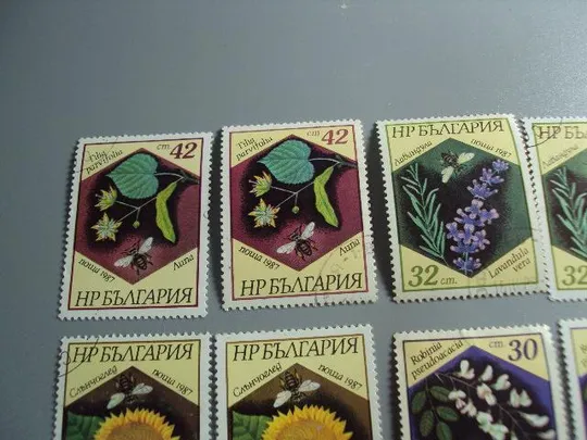 Марки серия Болгария 1987 флора цветы растения и пчелы лот 13 шт гаш №10394 Недорого