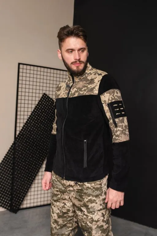 Кофта флисовая мужская военная тактическая с липучками под шевроны ВСУ (ЗСУ) Пиксель 8035 56 размер Де купити