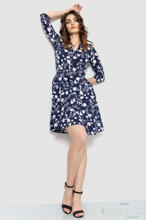 Платье софт с поясом, цвет темно-синий, 230R032-3 Ціна