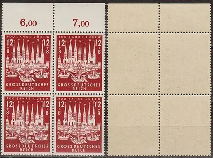 фото, 1943 - Рейх - 800 років Любека Mi.862 _Кварт-блок _Поля **