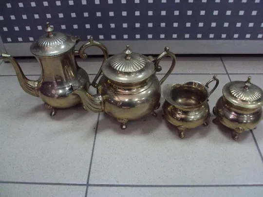 Чайный кофейный сервиз набор чайник, заварник, сахарница, сливочник молочник и поднос латунь (№1829) Де купити