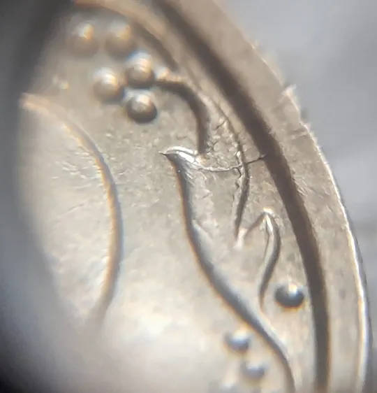 (6976) 10 копійок 2013 розкол від канту через вінок між 1 та 2 гронами на реверсі (10 копеек 2013) Ціна