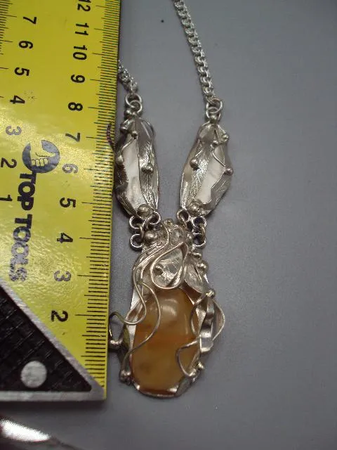 Колье ожерелье янтарь листья листочки авторская работа серебро 925 проба Украина вес 41,89 г №14131 Характеристики