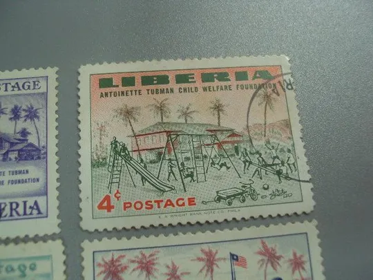 марки серия Либерия 1957 Благотворительный фонд Табмен Помощь детям авиапочта лот 4 шт гаш №2682 З аукціону