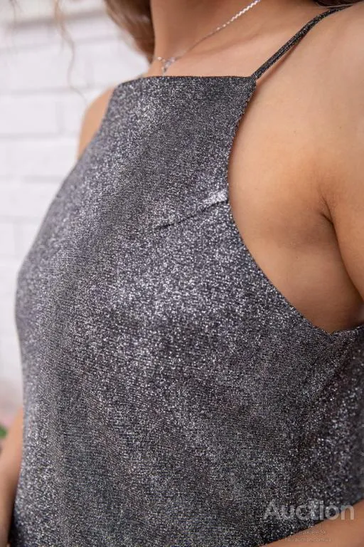 Мини-платье на бретелях, черно-серебристого цвета, 115R0464 Продаж