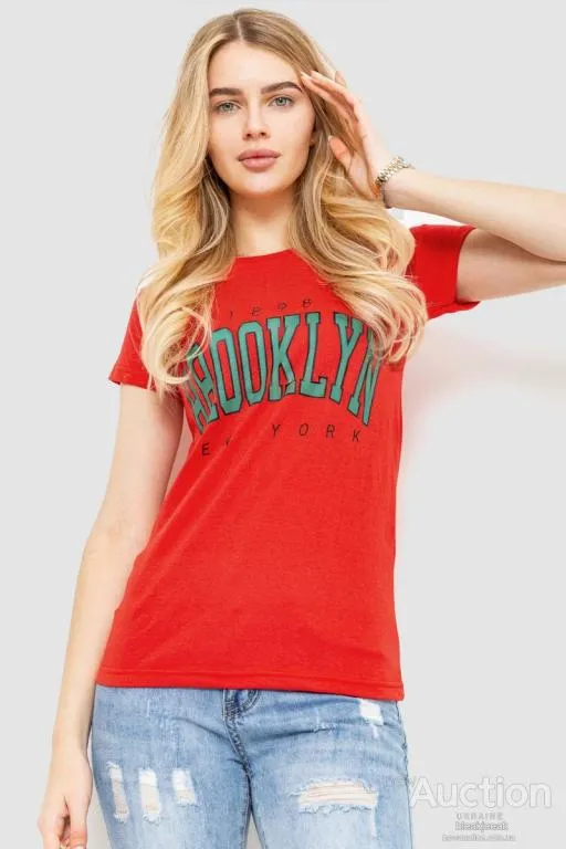 Футболка женская с принтом, цвет красный, 221R3061 Ціна