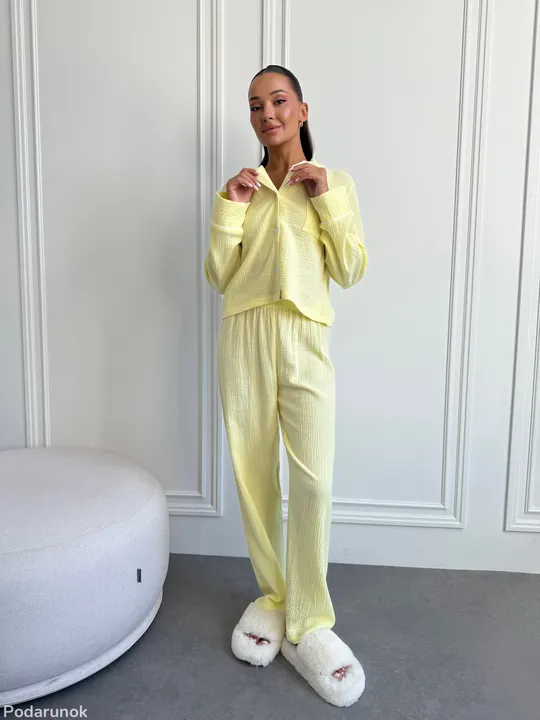 Жіночий домашній комплект з мусліну ніжний жовтий розмір S-M Інтернет-аукціон