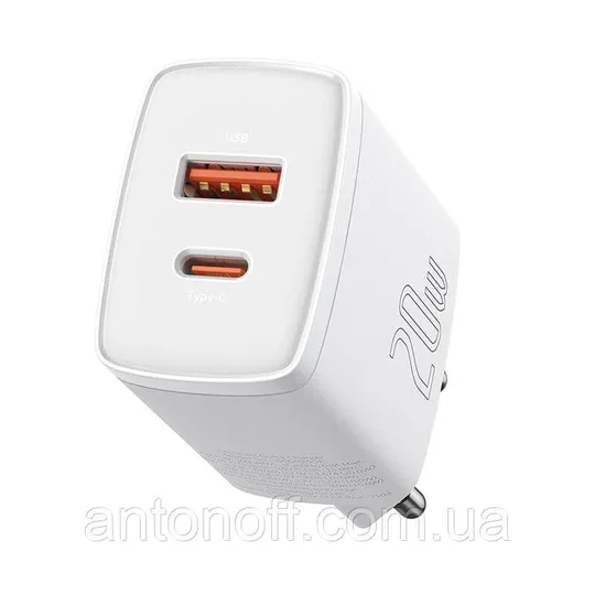 Блочок Baseus Compact Quick Charger 20W швидка зарядка Type-C+USB / CCCP20UE CCXJ-B02 Білий Продаж