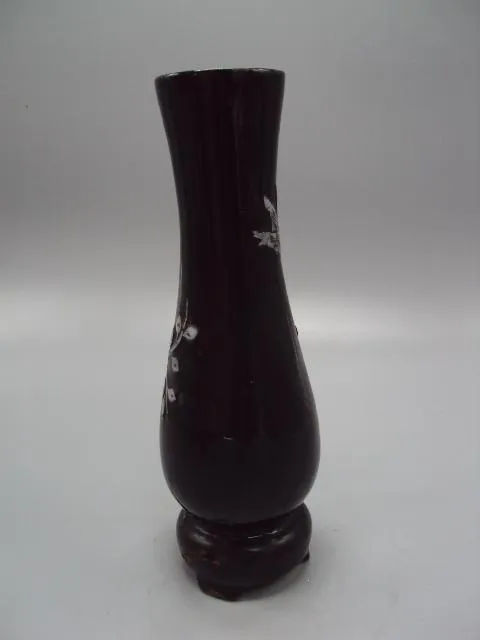 Ваза дерево, перламутр вазочка Вьетнам узор цветы и птичка высота 21,4 см, диаметр 4,8 см №13958 З аукціону