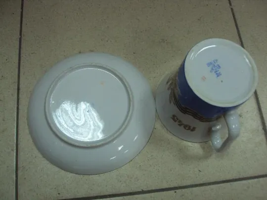 Чашка кружка и блюдце тарелка 30 лет победы авиация ЛФЗ фарфор лот (на чашке есть трещина) №10756 Недорого