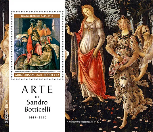 Гвинея Бисау-Живопись- Сандро Ботичелли-2023.Чистый полный  комплект-Блок.MNH. Ціна