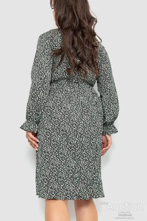 Платье шифоновое  свободного кроя, цвет черно-зеленый, 204R701-1 Продаж