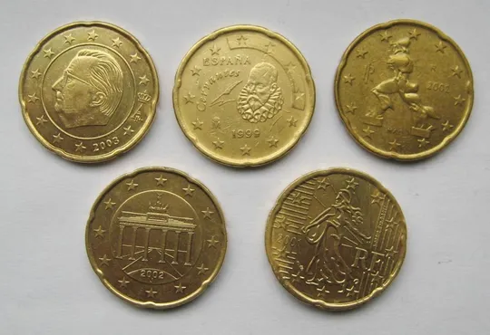 20 євроцентів = 1999, 2001, 2002, 2003 р. = ІСПАНІЯ,  ФРАНЦІЯ, НІМЕЧЧИНА, ІТАЛІЯ, БЕЛЬГІЯ Ціна