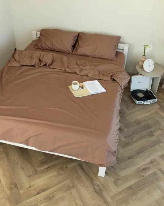 Постельное белье семейное Dushka Home Сатин Люкс 20899 160х215х2 см капучино Ціна