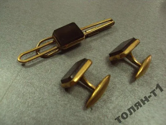 набор зажим для галстука запонки кварц (раухтопаз) Продаж