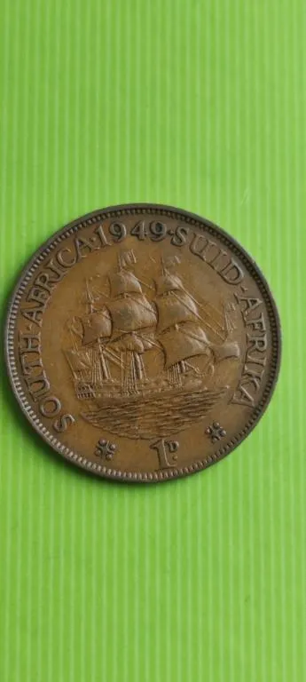 1 пенни 1949 год кораблик монета Южной Африки английский король Георг Шестой fk843 З аукціону