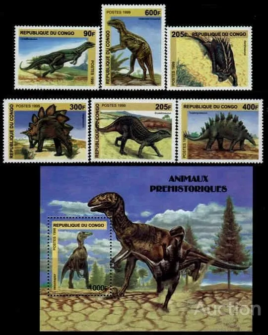 Конго Демократическая Республика-Динозавры-1999...Чистый полный комплект. MNH. Ціна