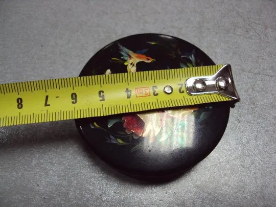 Шкатулка лаковая круглая птичка и цветы Мстера высота 1,7 см, диаметр 6 см №13160 Продаж