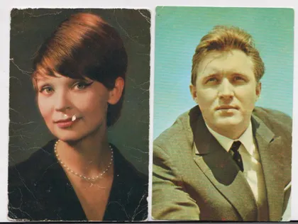 фото, СВЕТЛАНА СВЕТЛИЧНАЯ и ЭДУАРД ИЗОТОВ - АРТИСТЫ СОВЕТСКОГО КИНО = 2 открытки 1968 г. =