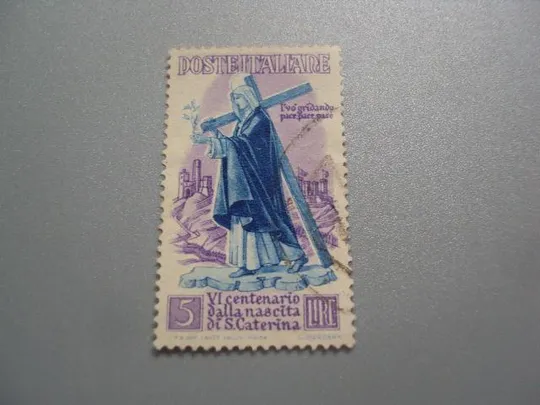 марка Италия 1948 святая Катерина Сиенская 600 лет со дня рождения гаш №2892 Ціна