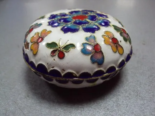 Купити Шкатулка для украшений эмаль клуазоне с перегородками узор цветы высота 3,4см, диаметр 7,4см №13161