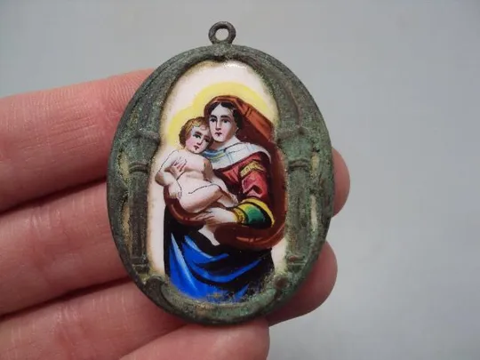 Подвеска икона финифть Sancta Maria Mater Dei ora pro nobis! Святая Мария Матерь Божия, молись о наc Продаж