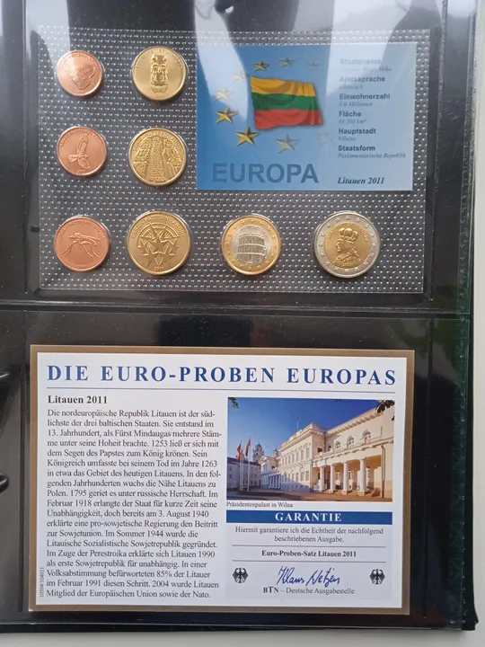 Литва. Річний набір монет Євромонет(Європроба З аукціону