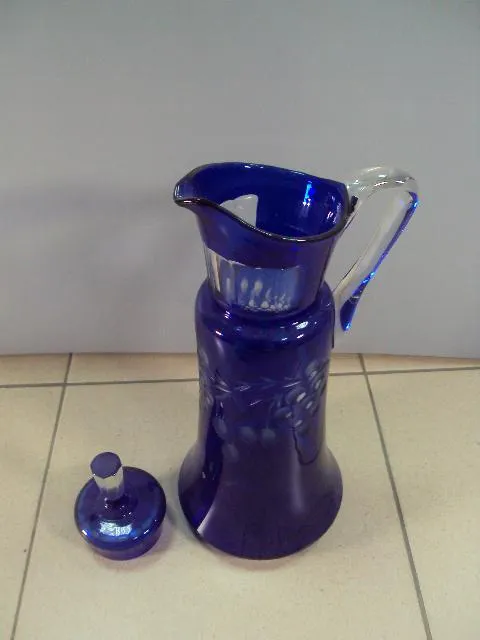 Кувшин графин старый синее стекло виноград высота 30 см, с крышкой 33,5 см №12042 Де купити
