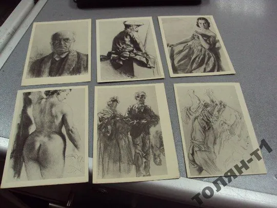 набор открыток рисунки менцеля 1958 10 шт  №7508 З аукціону