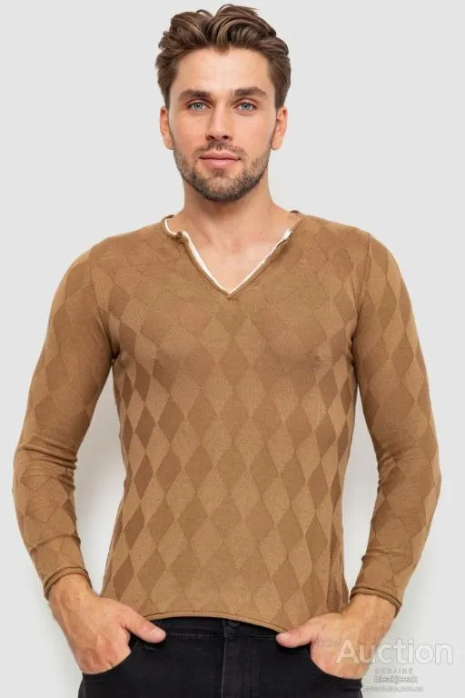Свитер мужской, цвет коричневый, 235R2010 Ціна