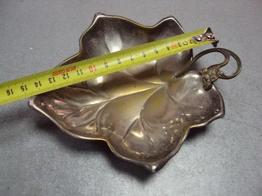 Пепельница лист винограда листочек листик Европа латунь посеребрение высота 2,5 см (№1551) №11472 Продаж