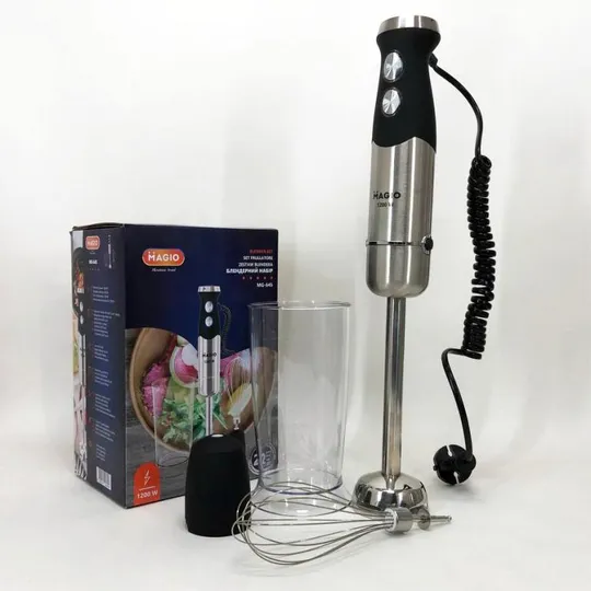 Блендер погружной 3в1 Magio MG-645 1200 Вт, миксер блендер ручной, блендер для молочных коктейлей Ціна